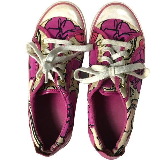 Coach Barrett Shoes Poppy Pink Petal Fabric Leather Women's sz 7 Sneakers - Picture 2 of 13